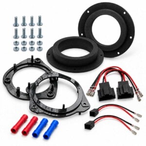Audi A3 8V Dreitürer 2012–2017 Lautsprecherringe für 200 mm Front und 165 mm Heck mit Schrauben, Adapterkabeln und Quetschverbindern.