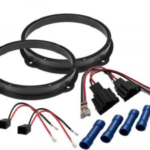 Audi A4 B9 Lautsprecherringe vorne 200 mm mit Hochtöner-Adapterkabeln, Lautsprecheradapterkabeln und Quetschverbindern