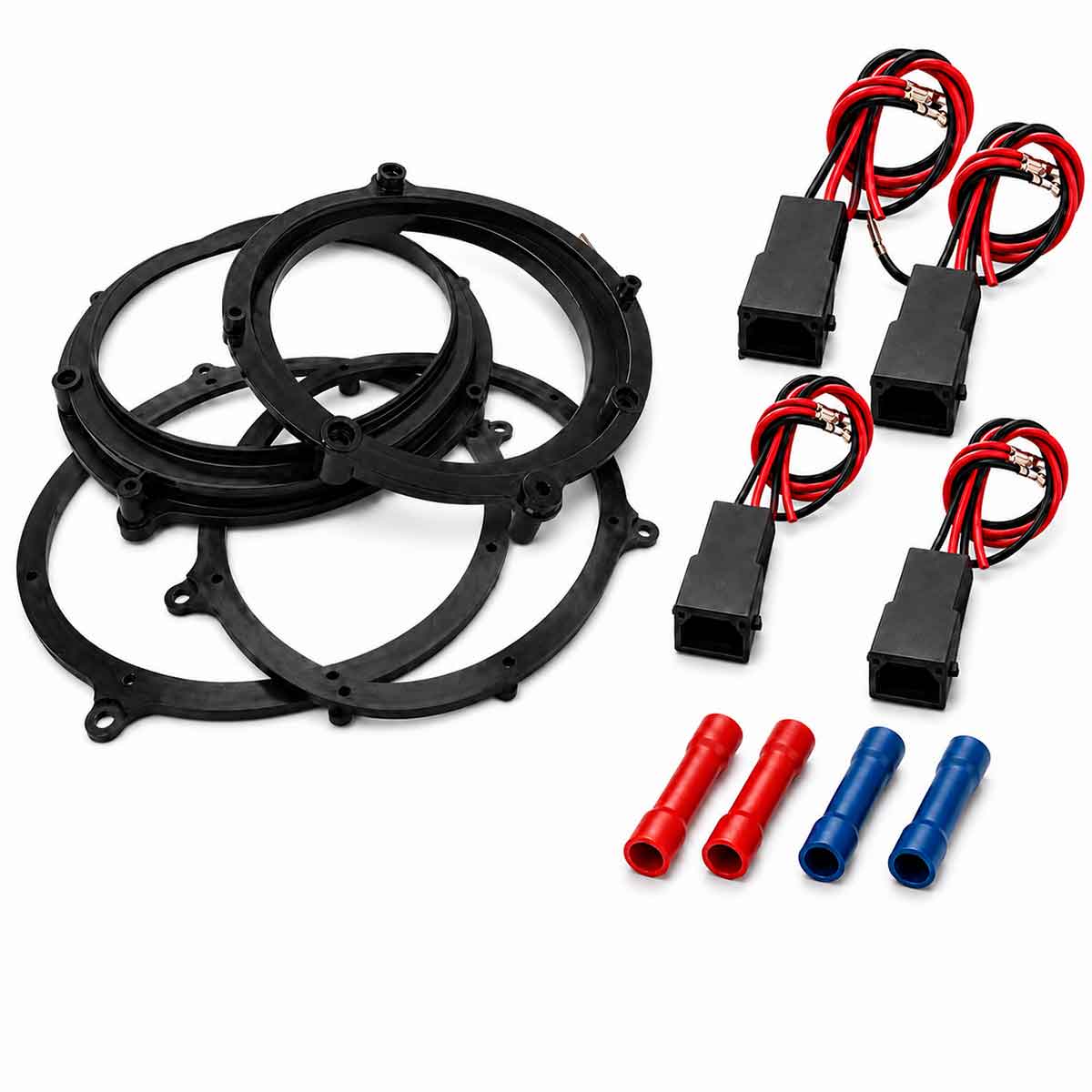 Audi A3 8L Lautsprecherringe und Lautsprecheradapterkabel für vorne und hinten, passend für 130 mm 2-Wege-Frontsysteme und 165 mm Koaxiallautsprecher hinten, Baujahr 1996–2003
