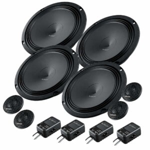 Ovale Autolautsprecher Set für Car Hi-Fi System, Lautsprecher und Verstärker.