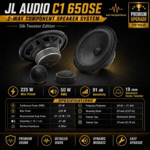 JL Audio C1-650se 2-Wege-Komponentensystem mit 165-mm-Tieftöner, Seidenhochtöner, 225 Watt Peak und technischen Daten