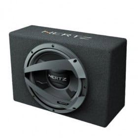 Leistungsstarker Autosubwoofer von Hertz in schallisoliertem Gehäuse.