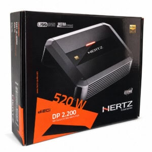 Hertz DP 2.200 2-Kanal-Endstufe mit 520 Watt Gesamtleistung, 95 W x 2 RMS an 4 Ohm, 130 W x 2 RMS an 2 Ohm und 260 W x 1 RMS gebrückt an 4 Ohm