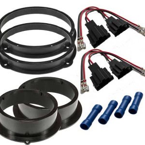Audi A4 B9 Einbauringe 200 mm vorne und 165 mm hinten mit Lautsprecheradapterkabeln und Quetschverbindern