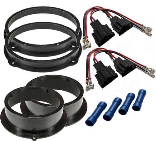 Audi A4 B9 Einbauringe 200 mm vorne und 165 mm hinten mit Lautsprecheradapterkabeln und Quetschverbindern