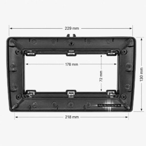 9 Zoll Tablet Blende mit Maßangaben für Breite, Höhe und Innenausschnitt