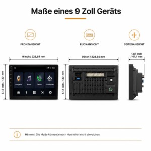 Masse eines 9 Zoll Geraets