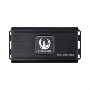 Phoenix Gold ZXM400.4ISO Endstufe in der Draufsicht mit schwarzem Kompaktgehäuse auf weißem Hintergrund