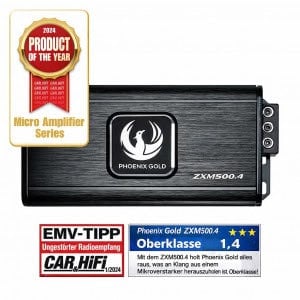 Phoenix Gold ZXM500.4 4-Kanal Mini-Endstufe mit Product of the Year 2024 Auszeichnung aus dem Car-HiFi-Bereich