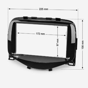 Citroën C1 Peugeot 108 Toyota Aygo 7 Zoll Radioblende Abmessungen 225 mm Außenbreite, 156 mm Höhe und 172 mm Einbauöffnung