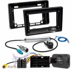 Citroën Jumper Relay 2 DIN 9 Zoll Radioblende mit LKF für 52-Pin Anschluss, CAN-Bus Lenkradfernbedienungsadapter und Antennenadapter.