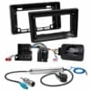 Fiat Ducato Peugeot Boxer 2 DIN Autoradio-Blende mit LKF für ISO Anschluss, Radioblende, Lenkradfernbedienungsadapter und Anschlusskabel.