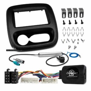 Fiat Talento und Opel Vivaro B 2 DIN 9 Zoll Radioblende mit Lenkradfernbedienungsadapter, Antennenadapter und Einbauzubehör