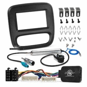 Renault Trafic III 2 DIN 9 Zoll Radio Einbauset mit LKF für manuelle Klima, Radioblende, Lenkradadapter und Antennenadapter