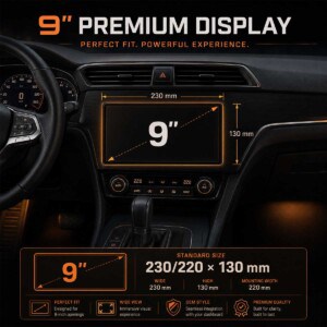 9 Zoll Radio Navi Cockpit Infografik mit Abmessungen 230 x 130 mm für 9 Zoll Displays