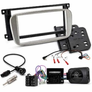 Ford Galaxy Transit 2 DIN Radioblende oval silber mit CAN-BUS Lenkradadapter, Antennenadapter und Anschlusskabeln