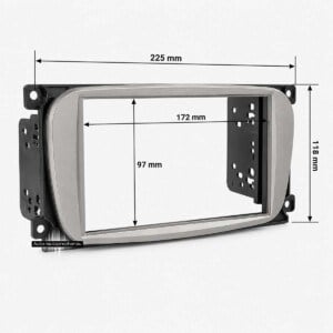 Ford Radioblende oval Doppel DIN mit Maßangaben 225 mm, 118 mm und Ausschnitt 172 x 97 mm