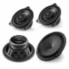 Produktseite für Mini Cabrio R57 mit Audison Frontlautsprecher-Set aus 100-mm-Koaxiallautsprechern und 165-mm-Tieftönern.