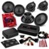 Komplettes Mini Cabrio R57 Audison Hertz Soundsystem-Upgrade mit Lautsprechern, DP 4.300 Endstufe, DBA 201 F Aktivsubwoofer und Einbauzubehör.