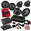 Komplettes Mini Cabrio R57 Audison Hertz Soundsystem-Set mit Lautsprechern, Endstufe, Aktivsubwoofer und Einbauzubehör.