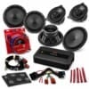 Produktseite für das Mini Cabrio R57 Audison Hertz Soundsystem-Upgrade mit sechs Lautsprechern, Hertz DP 4.300 Endstufe, OEM-Kabelsatz und Einbauzubehör.