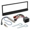 Skoda Fabia I 6Y 1-DIN-Radio-Einbauset mit schwarzer Radioblende, ISO-Kabeladapter, Antennenadaptern und zwei Entriegelungsbügeln.