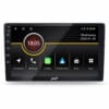 Stinger iF209E mit 9-Zoll-HD-Touchscreen und Startmenü für Navigation, Apple CarPlay, Android Auto, Bluetooth und Radio.