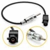BMW Mini Antennenadapter DIN auf Fakra mit schwarzem Kabel, geradem DIN-Stecker und gelb umrandeten Detailansichten beider Anschlüsse.