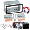 2-DIN-Radio-Einbauset für Citroen C2 und C3 ab 2005 mit schwarzer Blende, Blechkasten, Quadlock- und Antennenadaptern sowie Zündplus-Kabel.