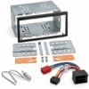 Citroen C2 C3 Doppel-DIN-Einbauset mit schwarzer Radioblende, Blechkasten, Befestigungszubehör, ISO-Radioadapter und Antennenadapter.