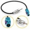 Mercedes Fakra-auf-DIN-Antennenadapter mit türkisfarbenem Fakra-Anschluss, geradem DIN-Stecker und gelb umrandeten Anschlussdetails.