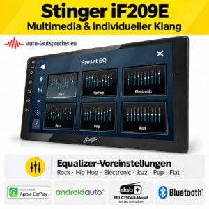 Stinger iF209E mit Equalizer-Menü und sechs Klangprofilen: Rock, Hip Hop, Electronic, Jazz, Pop und Flat.