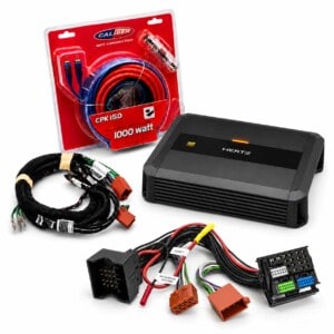 Hertz DP 4.400 4-Kanal-Endstufe mit 52-Pin-T-Kabelsatz, Anschlussleitungen und Caliber-Stromkabelset für VW Amarok und Arteon.