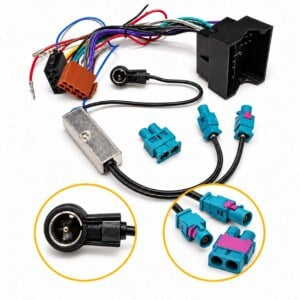 40-PIN-Quadlock-Radioadapter mit Doppel-Fakra-Diversity-Antennenadapter auf ISO für VW T5, T6, Multivan und Caravelle.